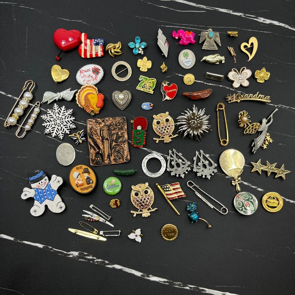 Bulk Craft Jewelry Lot 66 Pcs Assorted Brooches Pins Charms DIY Upcycle Jewelry